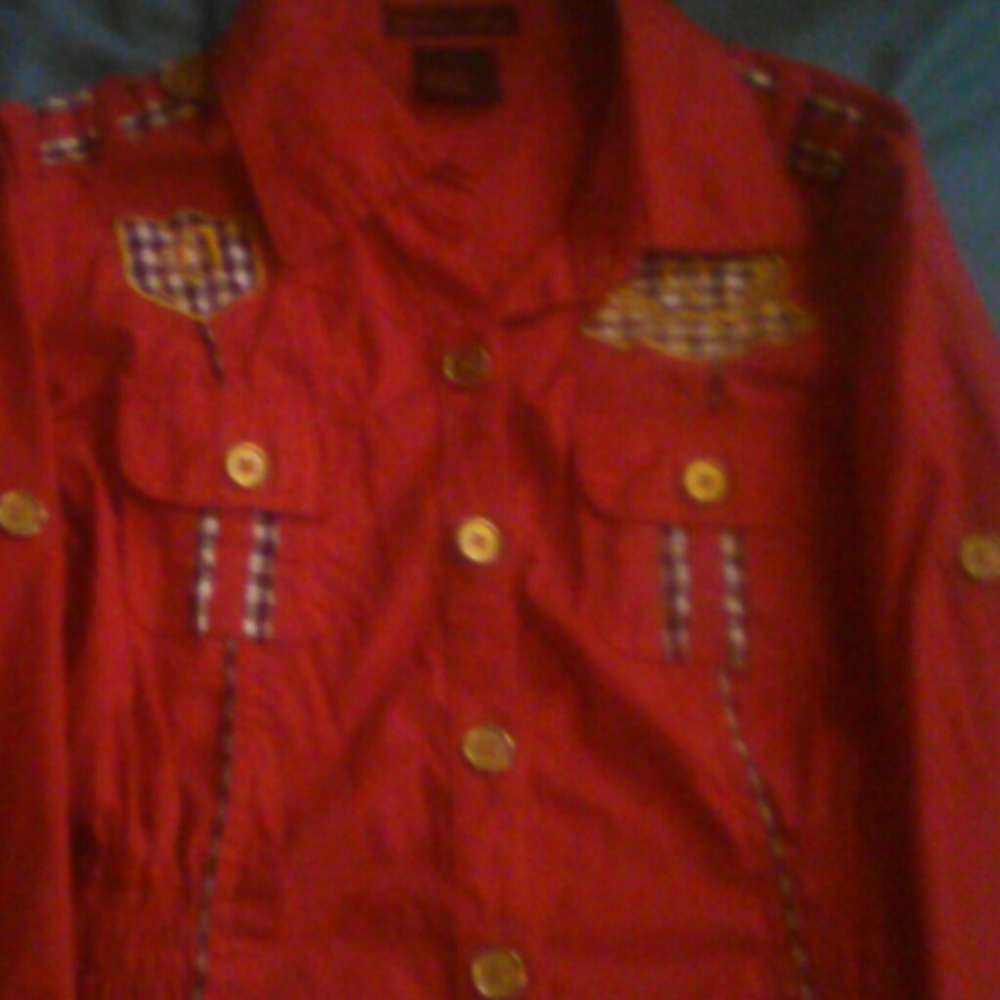 Red button down blouse